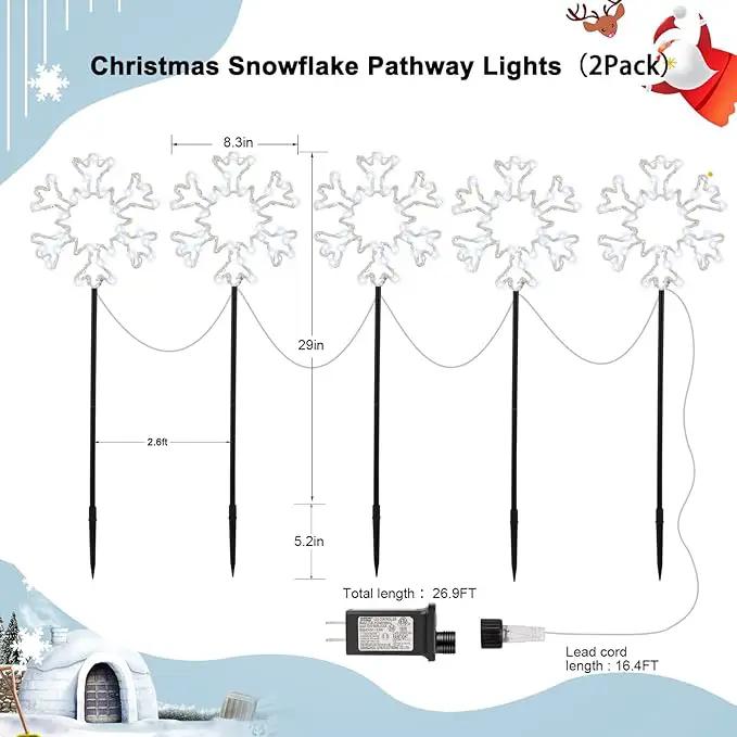 Snowflake Lights Outdoor, 5 Large Snowflake Christmas Pathway Lights Outdoor Christmas Decorations Yard Sidewalk Walkway Driveway Marker Stake, White by GreenHaven Gardens