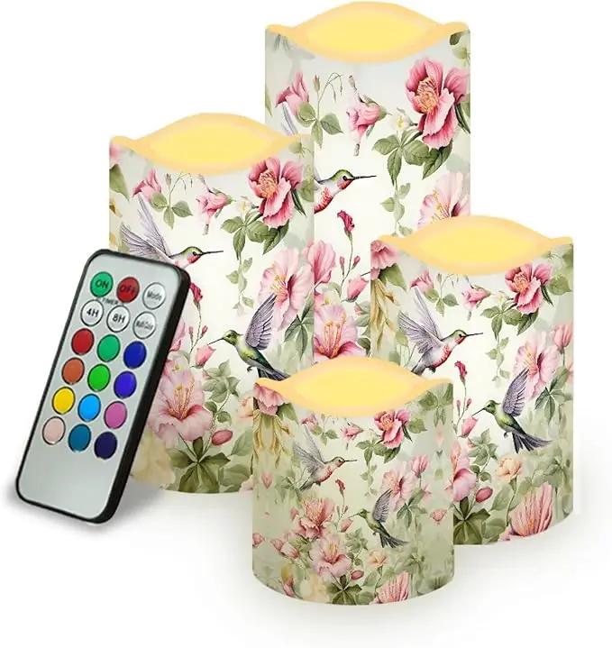 Ystardream Hummingbird Flower Flameless Candles with Remote Battery Operated Candles Elegant Realistic LED Candles with Remote and Timer Set of 4 for Valentines Home Wedding Birthdays by GreenHaven Gardens