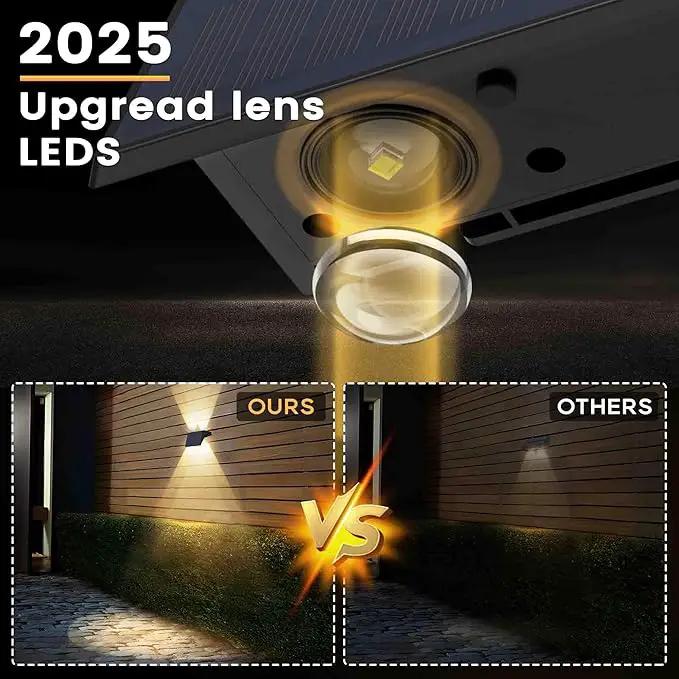 Fence Lights Solar Powered, 4-Pack Solar Fence Lights Up/Down Flexible Buttons, IP67 Waterproof for Outdoor, 120LM Bright, Auto Dusk to Dawn for Wall/Stairs/Yard/Railing/Deck/Pathway (White & RGB) by GreenHaven Gardens