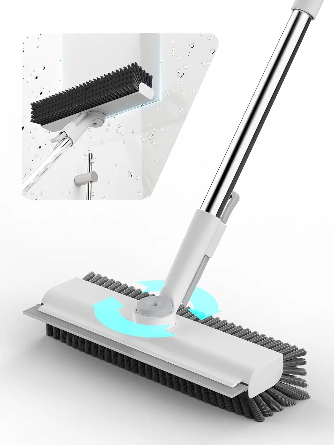 Floor Scrub Brush with Long Handle, 3 in 1 Scrape and Heavy-Duty Stiff Bristle Floor Scrubber Brush with Squeegee and Tweezer for Cleaning Tile Wall Deck Bathroom Patio Garage Kitchen (White) by GreenHaven Gardens