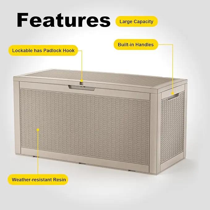 100 Gallon Waterproof Outdoor Storage Box,Resin Deck Box,Lockable Outside Storage Box Container for Patio Furniure,Garden,Pool Tools (100 Gallon,Grey pattern) by GreenHaven Gardens