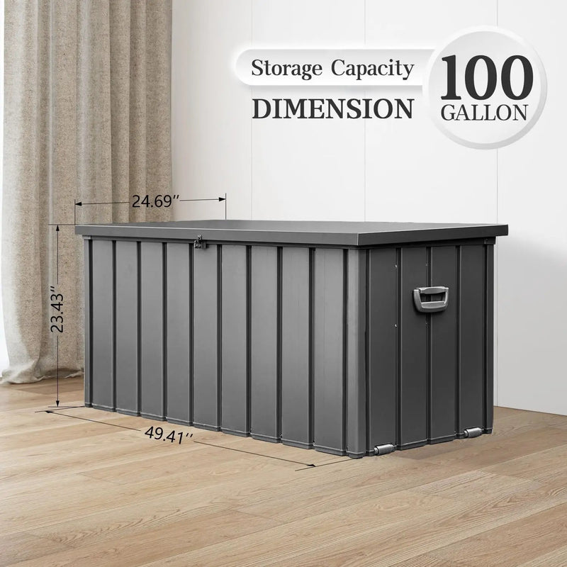 Domi 100-Gallon Outdoor Storage Box – Waterproof, Lockable Storage Cabinet for Patio Furniture, Garden Tools & Pool Supplies – Large Metal Storage for Cushions, Toys & More by GreenHaven Gardens