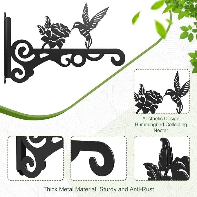 2-Pack Aesthetic Wall Plant Hanger Indoor and Outdoor – 10 Inch Metal Hanging Plant Bracket with Beautiful Bird Pattern – Anti Rust Plant Hooks for Hanging Plants, Bird Feeder, Wind Chime, Lantern by GreenHaven Gardens