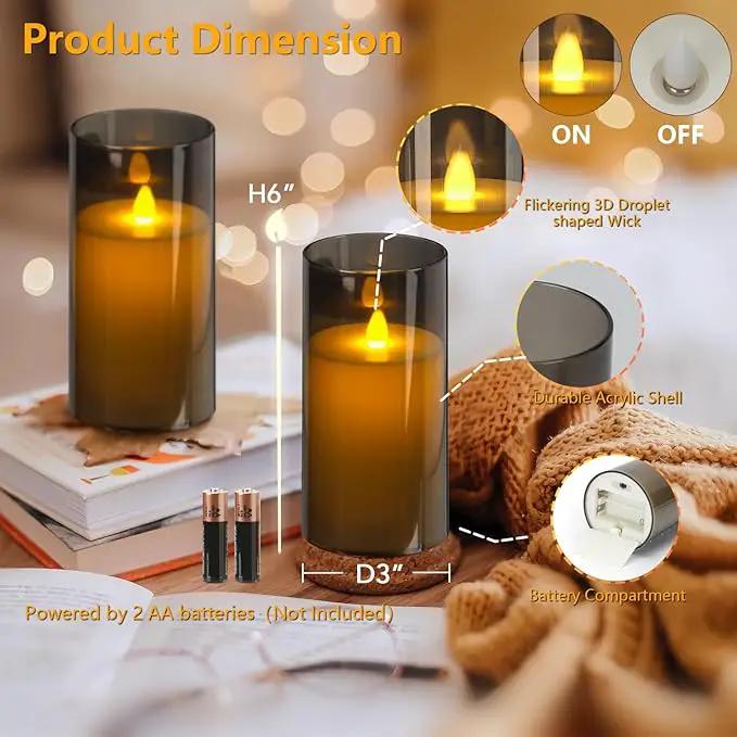 Metaku Flickering Flameless Candles Battery Operated 3D Moving Wick LED Candles with Remote, Set of 2 Grey Acrylic Electric Candles for Christmas Halloween Valentines Wedding Home Decor,D 3"×H 6" by GreenHaven Gardens