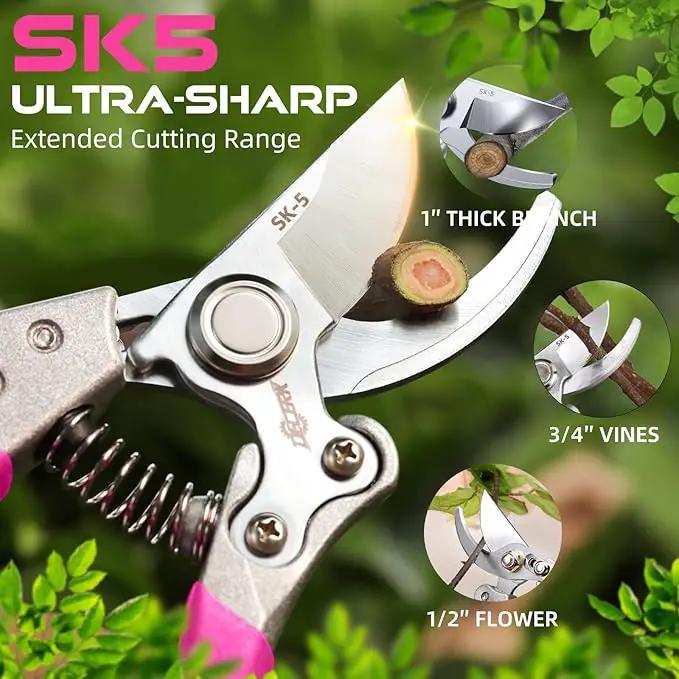 8.5" Professional Bypass Pruning Shears – Heavy Duty Garden Scissors & Clippers for Branch Trimming, Ultra Sharp SK5 Blade, Ergonomic Handle, Perfect Gardening Gift for Women, 2025 Pink Tools by GreenHaven Gardens
