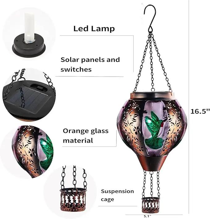 Hot Air Balloon Solar Lantern Outdoor - Flame Hanging Solar Light Waterproof Lanterns for Patio Garden Yard Farmhouse Decor, Great Gift(Hummingbird 2) by GreenHaven Gardens