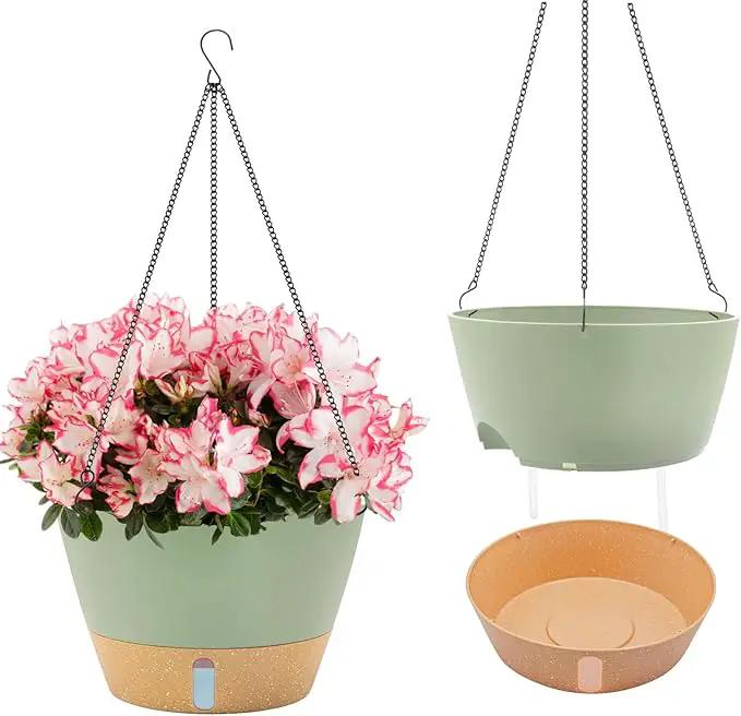 ZMTECH 12 Inch Hanging Planters for Indoor Plants, 2 Pack Self Watering Hanging Planter with Visual Reservoir, Hanging Pots for Plants Outdoor with Drainage Hole and Plant Hanger(Green) by GreenHaven Gardens
