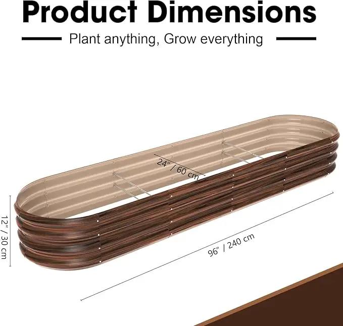 8x2x1ft Oval Galvanized Raised Garden Bed Outdoor 9-in-1 Large Metal Modular Planter Box Raised Beds for Gardening,Vegetables,Fruits,Flowers & Herbs (Brown) by GreenHaven Gardens