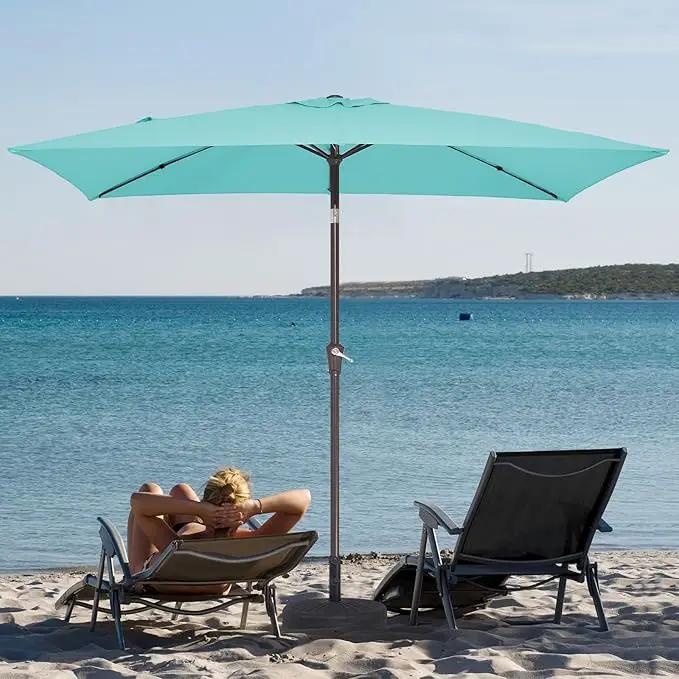 JEAREY 6.5x10 ft Rectangular Patio Umbrellas Outdoor Market Umbrella with Push Button Tilt and Crank, Rectangle Table Umbrella 6 Sturdy Ribs UV Protection for Pool Garden Backyard Deck, Peacock Blue by GreenHaven Gardens