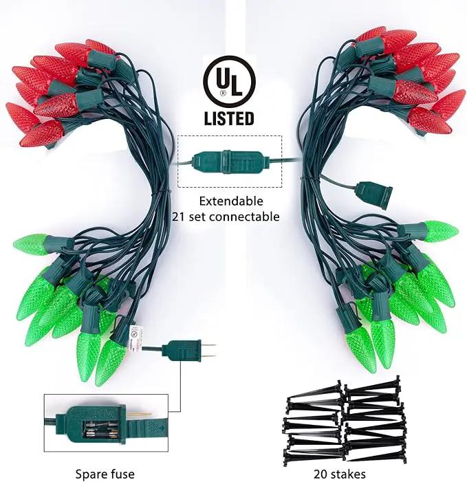 C9 LED Christmas Lights Outdoor with stakes, 25.7ft 20 LED Strawberry String Lights, Connectable Shatterproof Pathway Lights Marker for Path, Lane, Patio, Xmas Holiday Decorations, Red and Green by GreenHaven Gardens