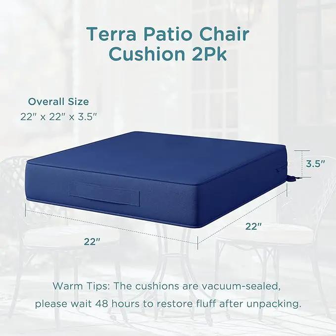 Codi Outdoor Seat Cushions for Patio Furniture 22x22 Inch, Waterproof Chair Cushion with Handles & Adjustable Straps, Fade Resistant - Set of 2, Navy Blue by GreenHaven Gardens