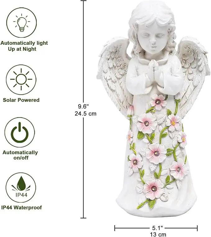 Nacome Solar Garden Outdoor Statues Angel with Succulent and 7 LED Lights – Lawn Decor for Patio, Balcony, Yard Ornament - Unique Housewarming Gifts by GreenHaven Gardens