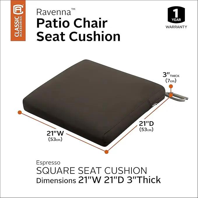 Classic Accessories Ravenna Water-Resistant 21 x 21 x 3 Inch Patio Seat Cushion, Espresso by GreenHaven Gardens