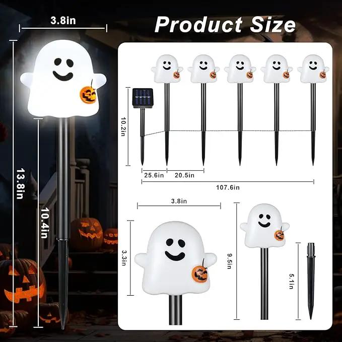 Solar Halloween Ghost Pathway Lights, 10 Pack Ghost Stake Lights with Pumpkin Design, Durable Waterproof Outdoor Halloween Decoration for Garden, Walkway, and Yard (10Pcs PGhost) by GreenHaven Gardens