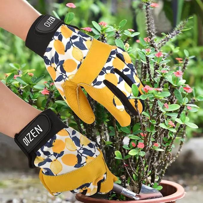 2 Pair Cowhide Leather Thorn Proof & Puncture Resistant Gardening Gloves for Women and Men, Touchscreen Compatible Working Gloves for Weeding, Digging, Planting, Gardening Gifts for Women (Medium) by GreenHaven Gardens
