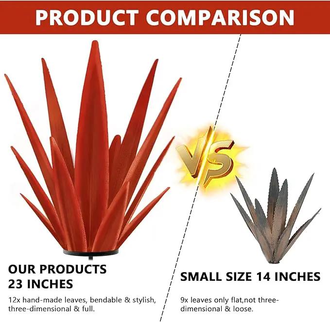 Enlarge Metal Plants Tequila Rustic Sculpture, Outdoor Patio Yard, Home Decor Hand Painted Agave Garden Statue, Outdoor Lawn Ornaments Yard Stakes for Mom Gift (1 Big RED) by GreenHaven Gardens