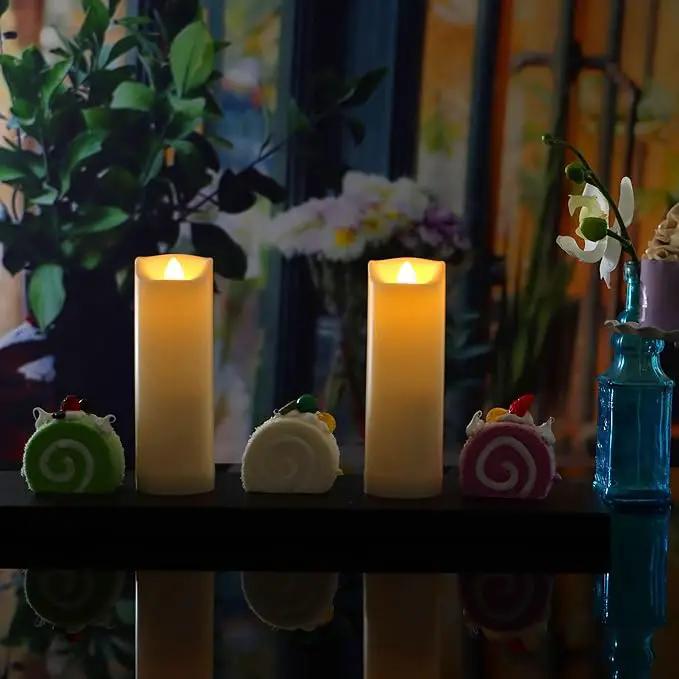 CANDLE CHOICE Waterproof Outdoor Battery Operated Flameless Candles with Auto Timer Flickering Plastic Resin Electric LED Slim Pillar Lights for Lantern Patio Garden Wedding Decorations 2”x6” 2 Pack by GreenHaven Gardens