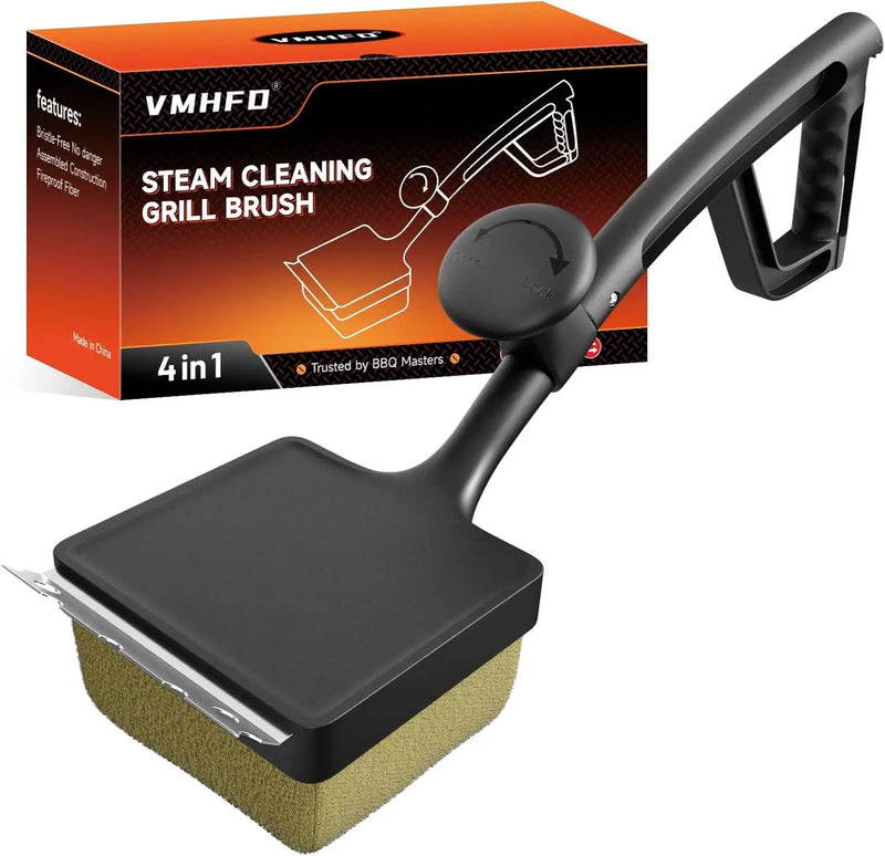 Bristle-Free Pro Grill Brush | Steam Clean Cast Iron & Stainless Grates in 180 Sec | Heavy-Duty Outdoor BBQ Tool for Men - Instant Clean, Black by GreenHaven Gardens