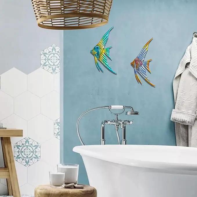 LIFFY Metal Fish Wall art Decor Beach Wall Decor Angelfish Art Sculpture Hanging for Outdoor Ocean Beach Sea Pool Decorations(Pair of Angelfish) by GreenHaven Gardens