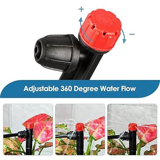 360 Degree Drip Irrigation Emitters Fittings: Adjustable Drip Irrigation Sprayer for 1/4 inch Drip Irrigation Tubing 8 Stream Dripper on 5" Arrow Stake with Barbed Locked Nut (50 Pieces) by GreenHaven Gardens
