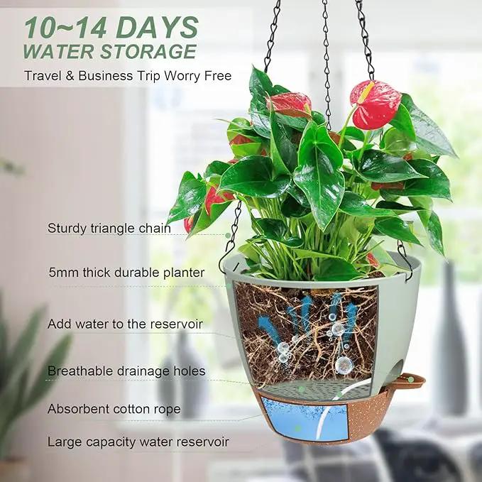 Hanging Planters for Indoor Outdoor Plants, 1 Set Self Watering Hanging Pot with Drainage Holes & Removable Tray (Green-12inch, 12'') by GreenHaven Gardens