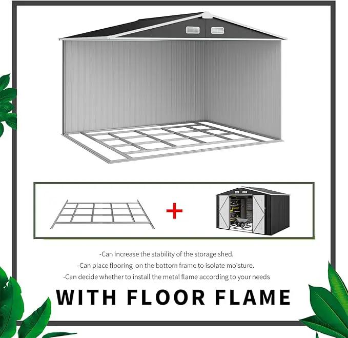 Aoxun 9.4x7.3x6.5 FT Outdoor Storage Shed with Base Outdoor Metal Shed for Tool, Garden, Bike, Placed in Patio, Garden Base Included (Black) by GreenHaven Gardens
