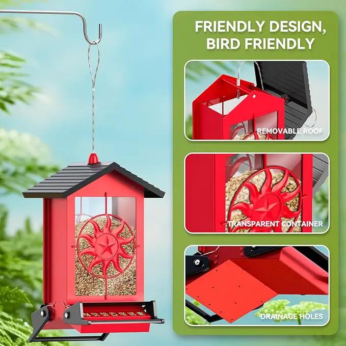 Squirrel Proof Bird Feeders for Outdoors, 5LBS Large Capacity Metal Wild Bird Feeder with Bilateral Weight-Activated Perches, Anti Squirrel Bird Feeders for Outside Finch, Cardinal, Blue Jay