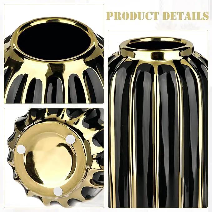 Briful Gold Plated Lantern Ceramic Vase Home Decor Creative Design Porcelain Decorative Flower Vase 8.66'' Black Ceramic Vases for Wedding Anniversary Decoration by GreenHaven Gardens