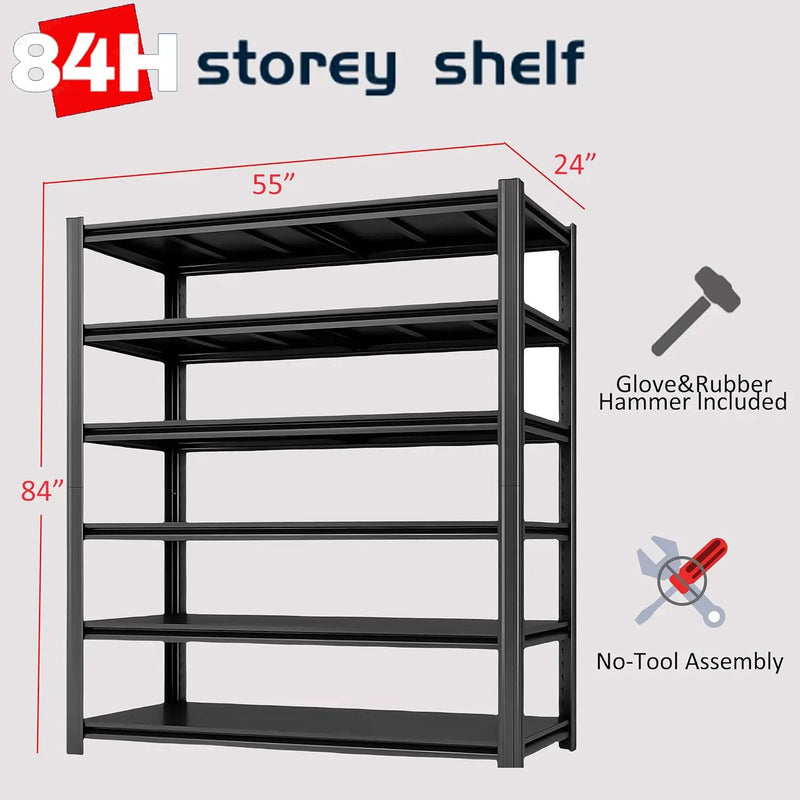 6-Tier 55" W x 24" D x 84" H Garage Shelving 3500LBS Storage Shelves Heavy Duty Metal Shelf Unit Adjustable Basement Industrial Storage Racks (6T-84 * 55 * 24) by GreenHaven Gardens