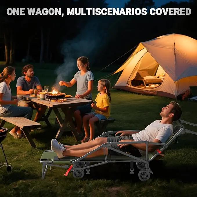 LEVELEVE Heavy Duty Folding Wagon - 2-in-1 Collapsible Cart, 400lb Capacity, All-Terrain Wheels w/Brakes & Side Pockets (Army Green) by GreenHaven Gardens