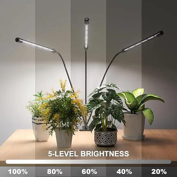 Super Bright Plant Grow Light Clip-on, 6000K Full Spectrum Gooseneck Growing Lamp with White Red Blue LEDs for Indoor Plants, Dimmable, Auto On/Off Timer 4/8/12Hrs, Independent Control Light Bars by GreenHaven Gardens