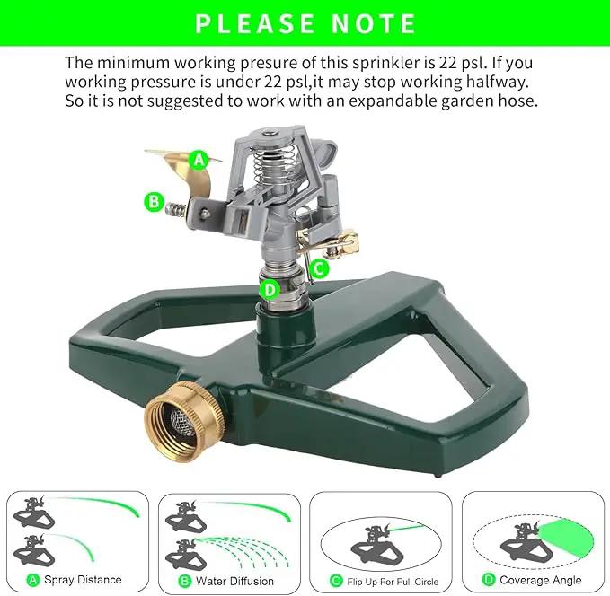 Metal Sprinklers for Yard Heavy Duty Zinc Alloy Pulsating Impact Sprinkler, Adjustable Rainbird Sprinkler Head with Metal Base, Sprinkler System for Lawn Yard Large Area Garden by GreenHaven Gardens
