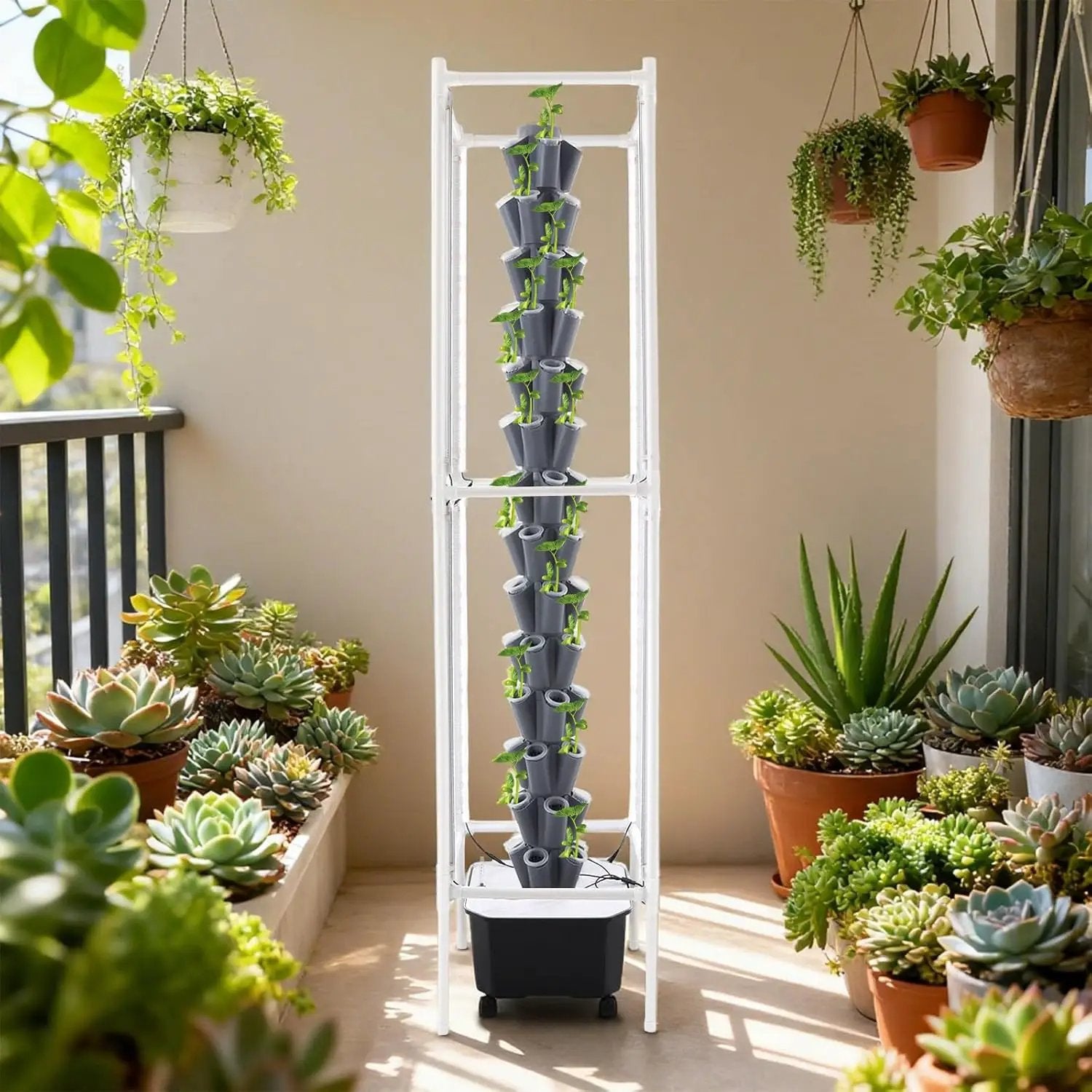 Hydroponic Growing Tower System Kit, 70-Plant Vertical Hydroponics Garden Tower with LED Grow Light, for Outdoor Indoor Herbs Fruits Vegetables Smart Garden Planter Kit by GreenHaven Gardens