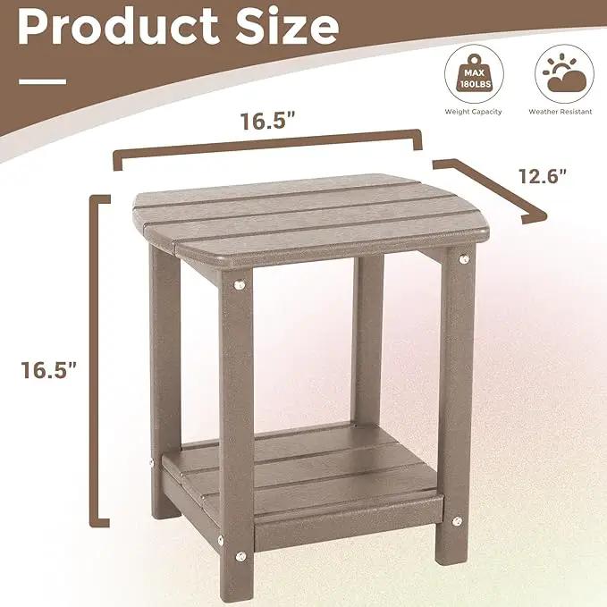 Adirondack Square Outdoor Side Table,2-Tier Storage Patio Side Table, HDPE End Tables for Backyard Pool Porch Garden Lawn(Teak) by GreenHaven Gardens