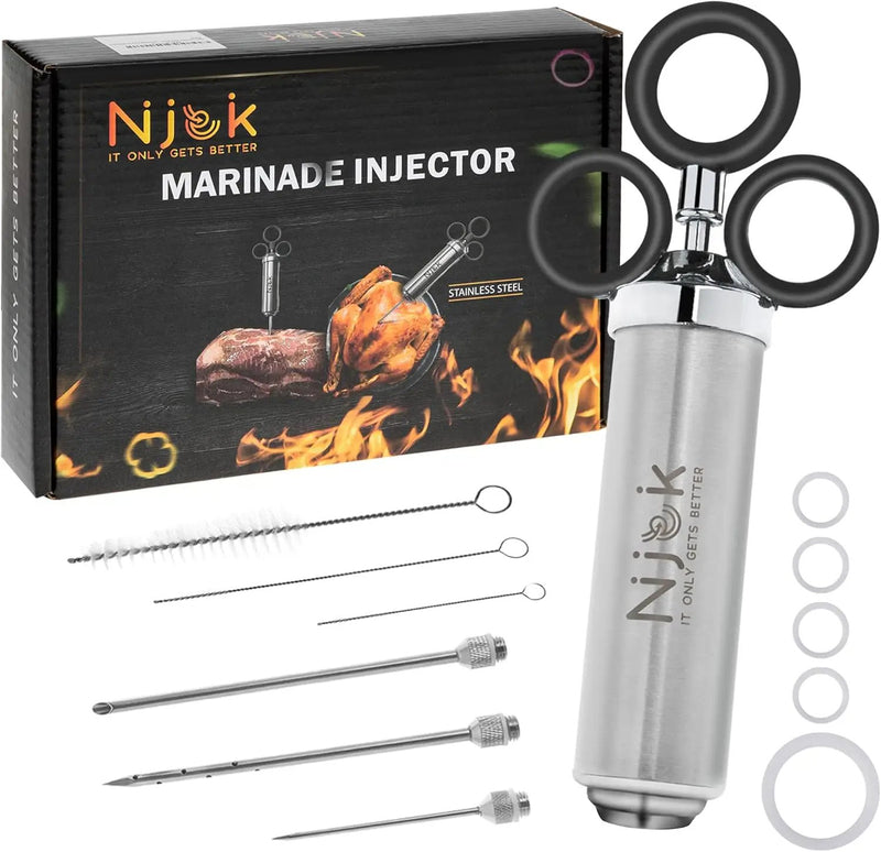 Stainless Steel Meat Flavor Injector Kit, 2-oz Large Capacity with 3 Professional Needles, Marinade and Seasoning Injector Syringe for Beef, Turkey, Brisket, Sturdy and Heavy-duty for BBQ Grill by GreenHaven Gardens