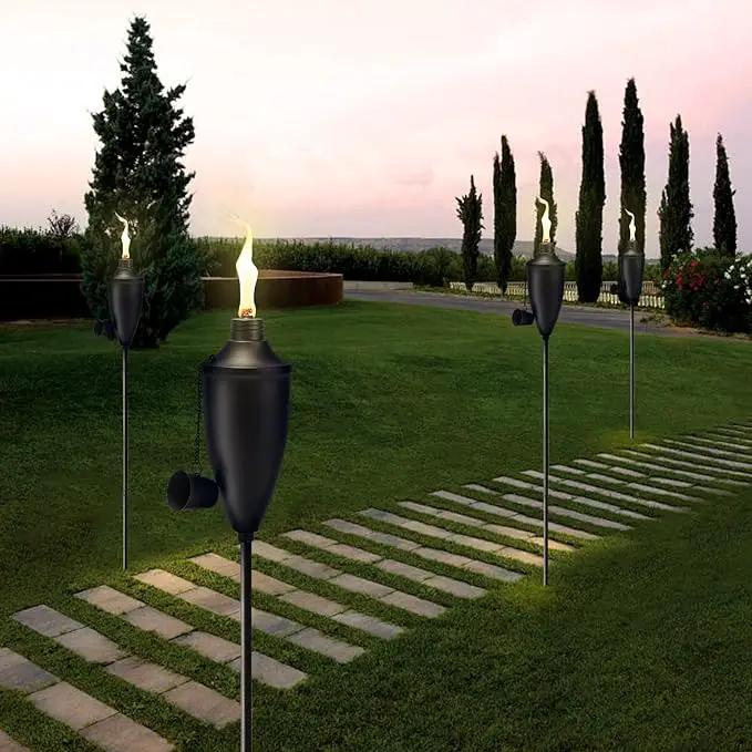 4 Pack Garden Torches for Outside， 22 oz Metal Citronella Torch with 3-Prong Grounded Stake, Perfect for Patio, Lawn, and Backyard Décor by GreenHaven Gardens