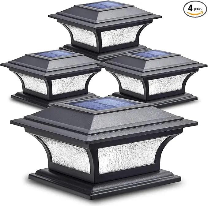 SIEDiNLAR Solar Post Lights Outdoor Glass LED Fence Cap Light 2 Modes for 4x4 5x5 6x6 Posts Deck Patio Garden Decoration Warm White/Cool White Lighting Black (4 Pack) by GreenHaven Gardens