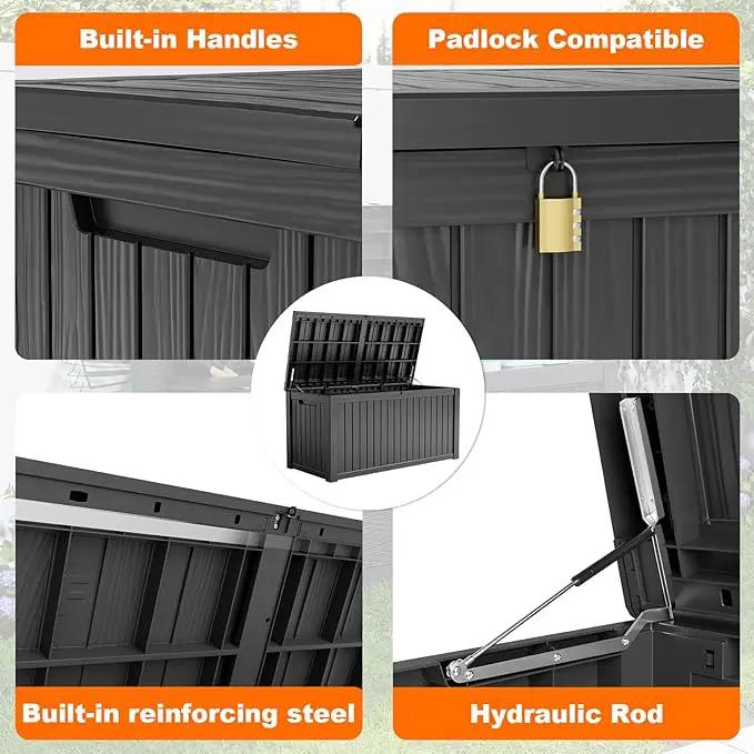 180 Gallon Resin Deck Box, Lockable Patio Outdoor Storage Box for Furniture, Garden Tools and Tools Storage, Waterproof Outside Storage Boxes - Black by GreenHaven Gardens