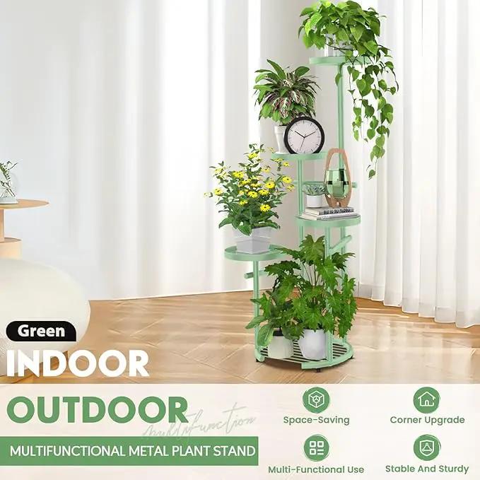 TOSKING 5 Tier Metal Plant Stand Indoor， Plant Shelf, Corner Shelf Flower Pot Stand for Outdoor Plant Stand for Living Room Balcony Garden Patio Bedroom (Green, 42inches) by GreenHaven Gardens