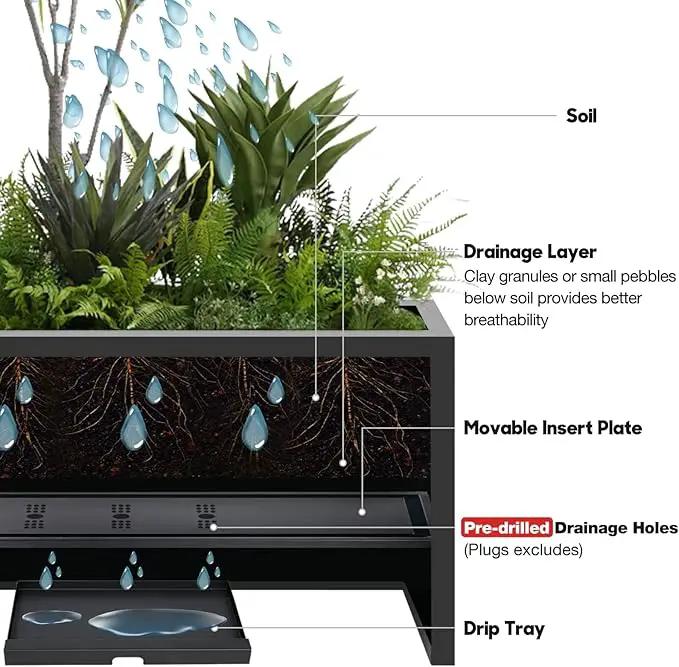 Worth Garden Metal Rectangular Planter Box - Black Powder Coated Steel Planter - 16" H. Tall Heavy Duty Modern Flower Plant Pot - Indoor & Outdoor, Commercial & Residential (16"x12"x36") by GreenHaven Gardens