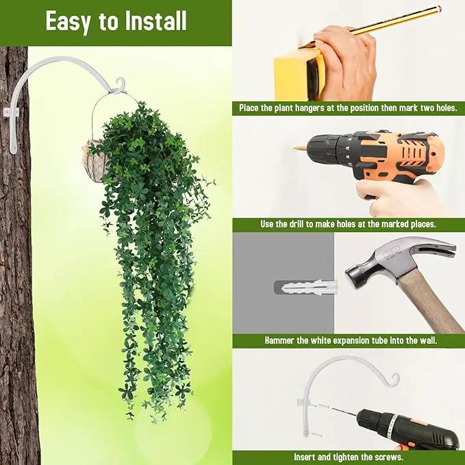 FEED GARDEN 2 Pack 12 Inch Hanging Plant Bracket Wall Hooks Decorative Plant Hangers for Outdoor Hanging Bird Feeders, Wind Chimes, Plant Baskets, White by GreenHaven Gardens