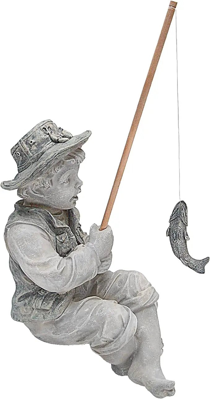 Design Toscano Frederic the Little Fisherman of Avignon Boy Fishing Garden Statue, 15 Inch Tall, Cast Stone Resin, Two Tone Stone Finish by GreenHaven Gardens