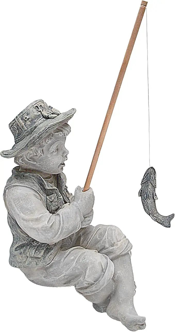 Design Toscano Frederic the Little Fisherman of Avignon Boy Fishing Garden Statue, 15 Inch Tall, Cast Stone Resin, Two Tone Stone Finish by GreenHaven Gardens