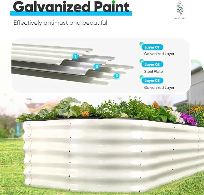 Quictent Galvanized Raised Garden Bed Kit Tall, 6x3x1.5 ft Oval Large Planting Box Rubber Strip Edging, for Vegetables Outdoor Strengthened by Crossbar (Beige) by GreenHaven Gardens