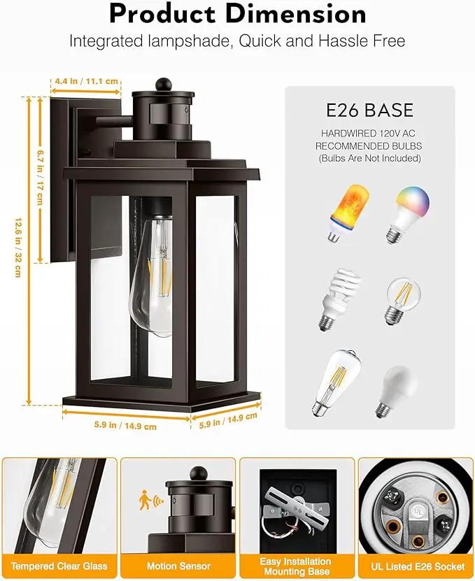 VIANIS Exterior Lights for House with Motion Sensor, Brown Dusk to Dawn Outside Lights for House, Oil Rubbed Bronze Exterior Lighting Fixtures for Garden, Garage, Doorway,Aluminum,Hardwired, Non-solar by GreenHaven Gardens