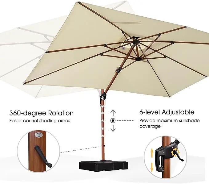 PURPLE LEAF 9' X 12' Double Top Deluxe Wood Pattern Rectangle Patio Umbrella with Base Offset Hanging Umbrella Outdoor Market Umbrella Garden Umbrella, Cream by GreenHaven Gardens