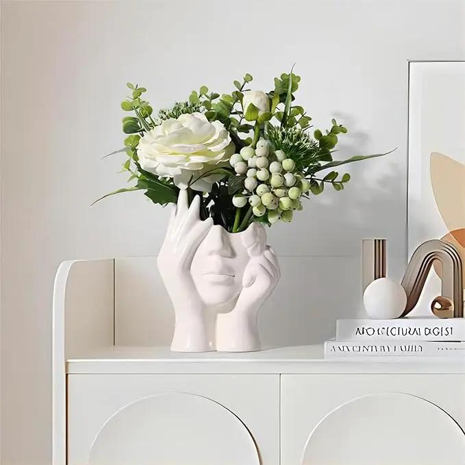 BrownLove Ceramic Face Vase White Flower for Decor Female Form Art Vase Modern Decorative Centerpiece for Table Shelf Living Room Office Bedroom by GreenHaven Gardens