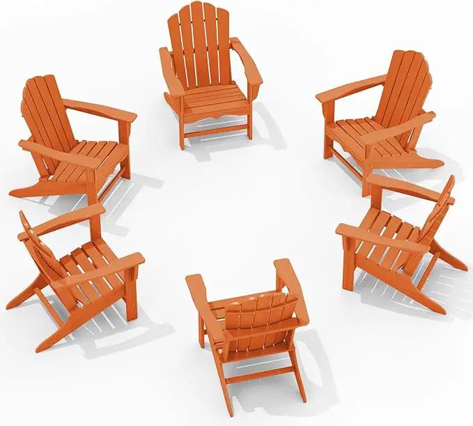 KINGYES HDPE Adirondack Chair Chair Set of 6, Classic All-Weather Adirondack Chair, Orange by GreenHaven Gardens