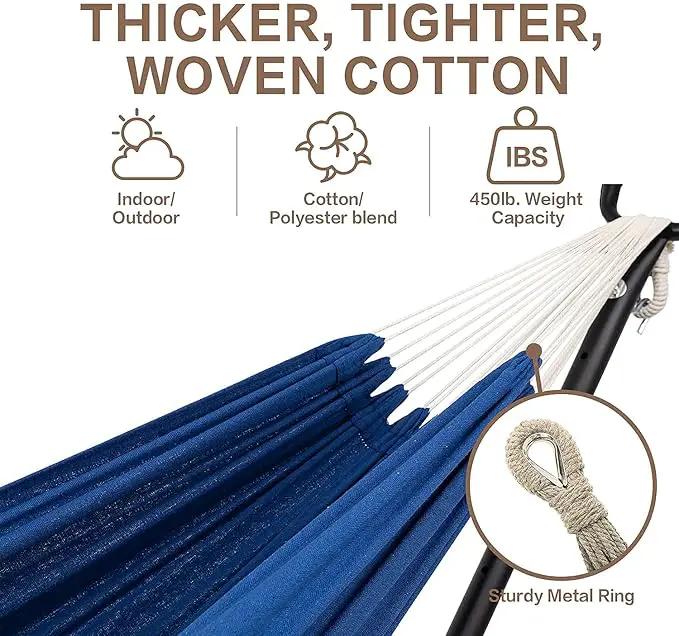 PNAEUT Double Hammocks with Stand for Outside, Portable Space Saving Heavy-Duty Steel Stand for Indoor Outdoor Patio with Carrying Bag, 450 lbs Capacity (Navy) by GreenHaven Gardens