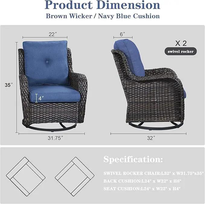 Outdoor Swivel Rcoker Patio Chairs - Outdoor Swivel Patio Chairs Set of 2 Wicker Chair Patio Furniture Sets with Covered Cushion for Porch Deck Balcony Garden, Blue by GreenHaven Gardens
